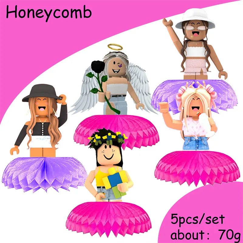 Pink Robloxed Themed Birthday Decoration Disposable Tableware Plates Cups Napkins Party Supplies Girl Baby Shower Decoration