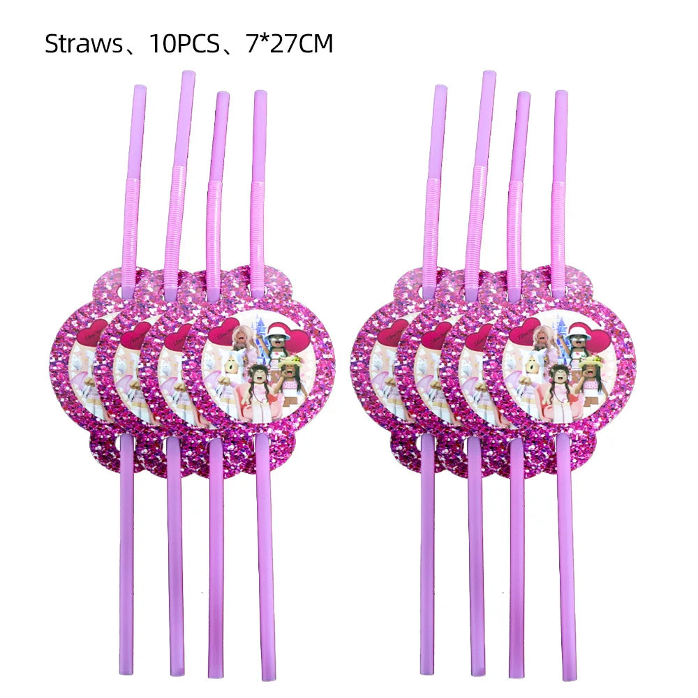 Roblox Birthday Children Decoration Pink Girl Balloons Tableware bag Paper Plate Cup Straw Party Supplies Robot Game Baby Shower