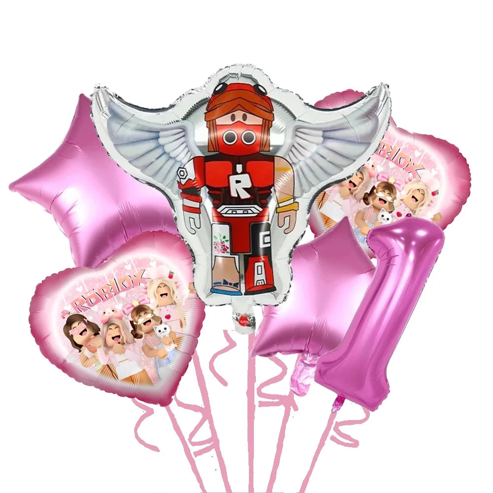 Roblox Birthday Children Decoration Pink Girl Balloons Tableware bag Paper Plate Cup Straw Party Supplies Robot Game Baby Shower