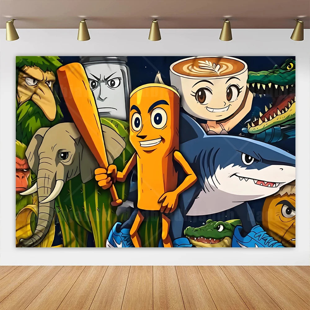 Cartoon Tung Tung Sahur Tralalo Theme Kids Birthday Party Decoration Game Brainrot Banner Background Balloon  Baby Supply Gift