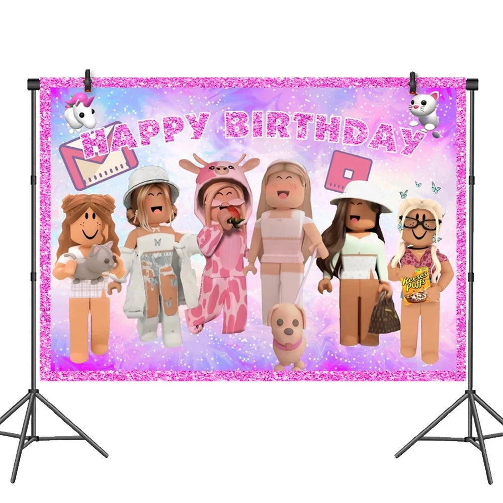 Roblox Birthday Children Decoration Pink Girl Balloons Tableware bag Paper Plate Cup Straw Party Supplies Robot Game Baby Shower