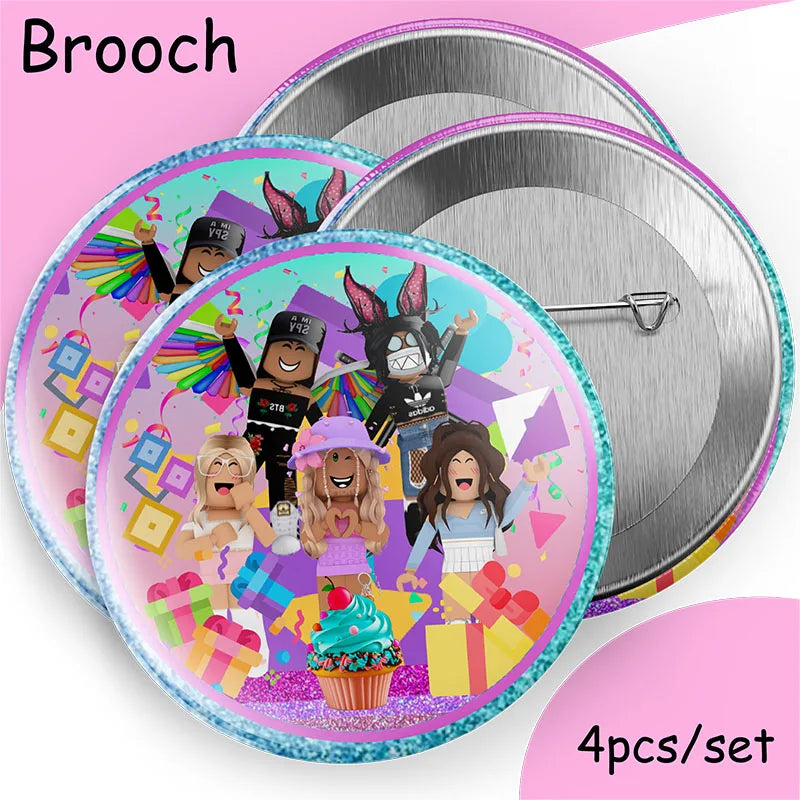Pink Robloxed Themed Birthday Decoration Disposable Tableware Plates Cups Napkins Party Supplies Girl Baby Shower Decoration