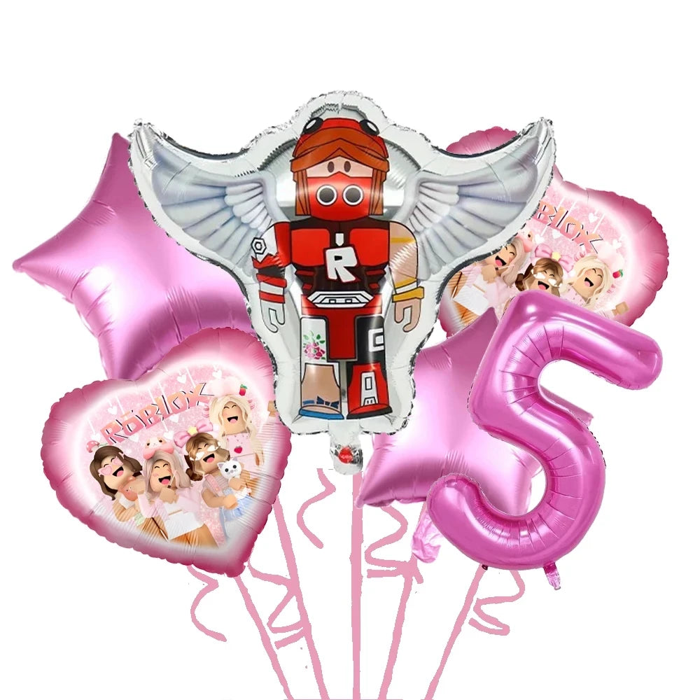 Roblox Birthday Children Decoration Pink Girl Balloons Tableware bag Paper Plate Cup Straw Party Supplies Robot Game Baby Shower