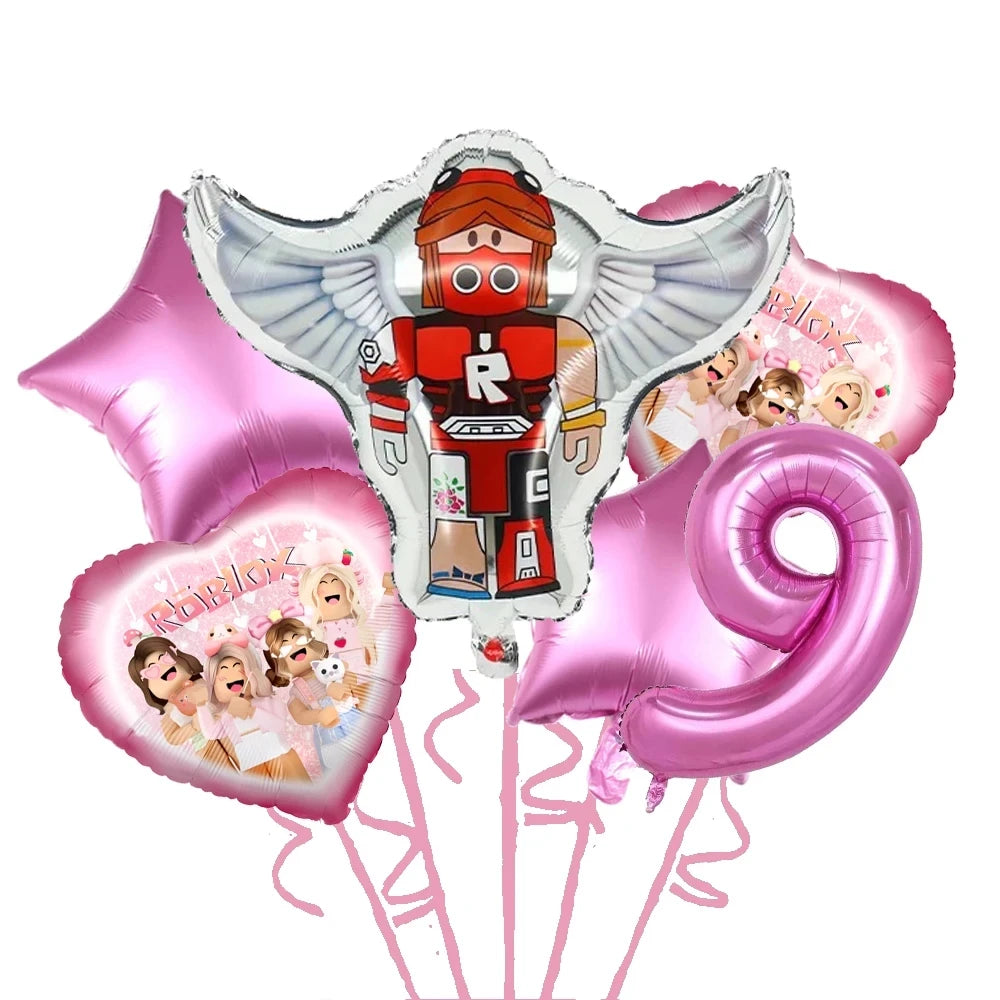 Roblox Birthday Children Decoration Pink Girl Balloons Tableware bag Paper Plate Cup Straw Party Supplies Robot Game Baby Shower