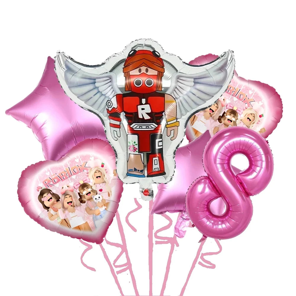 Roblox Birthday Children Decoration Pink Girl Balloons Tableware bag Paper Plate Cup Straw Party Supplies Robot Game Baby Shower