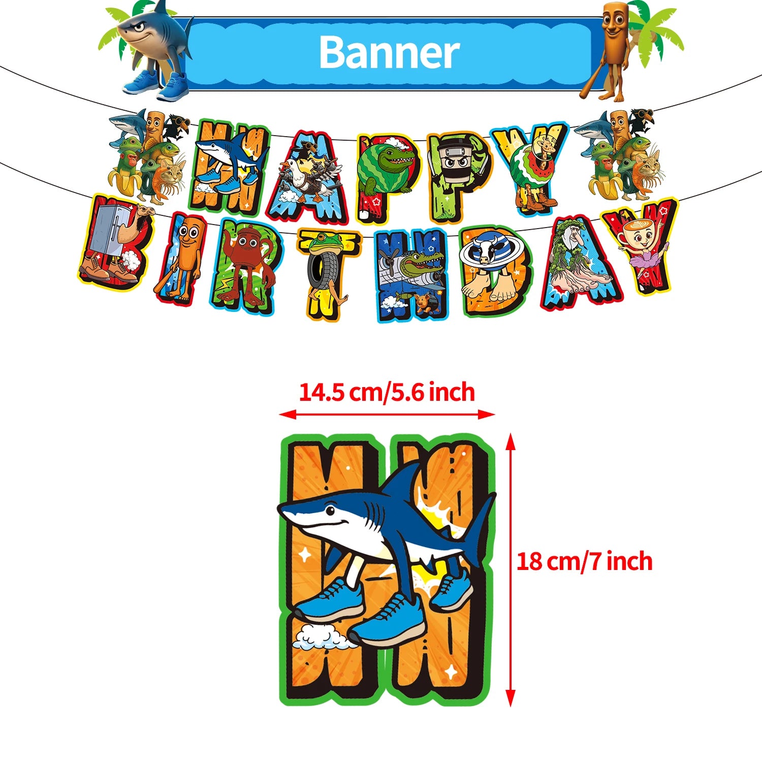 Cartoon Tung Tung Sahur Tralalo Theme Kids Birthday Party Decoration Game Brainrot Banner Background Balloon  Baby Supply Gift