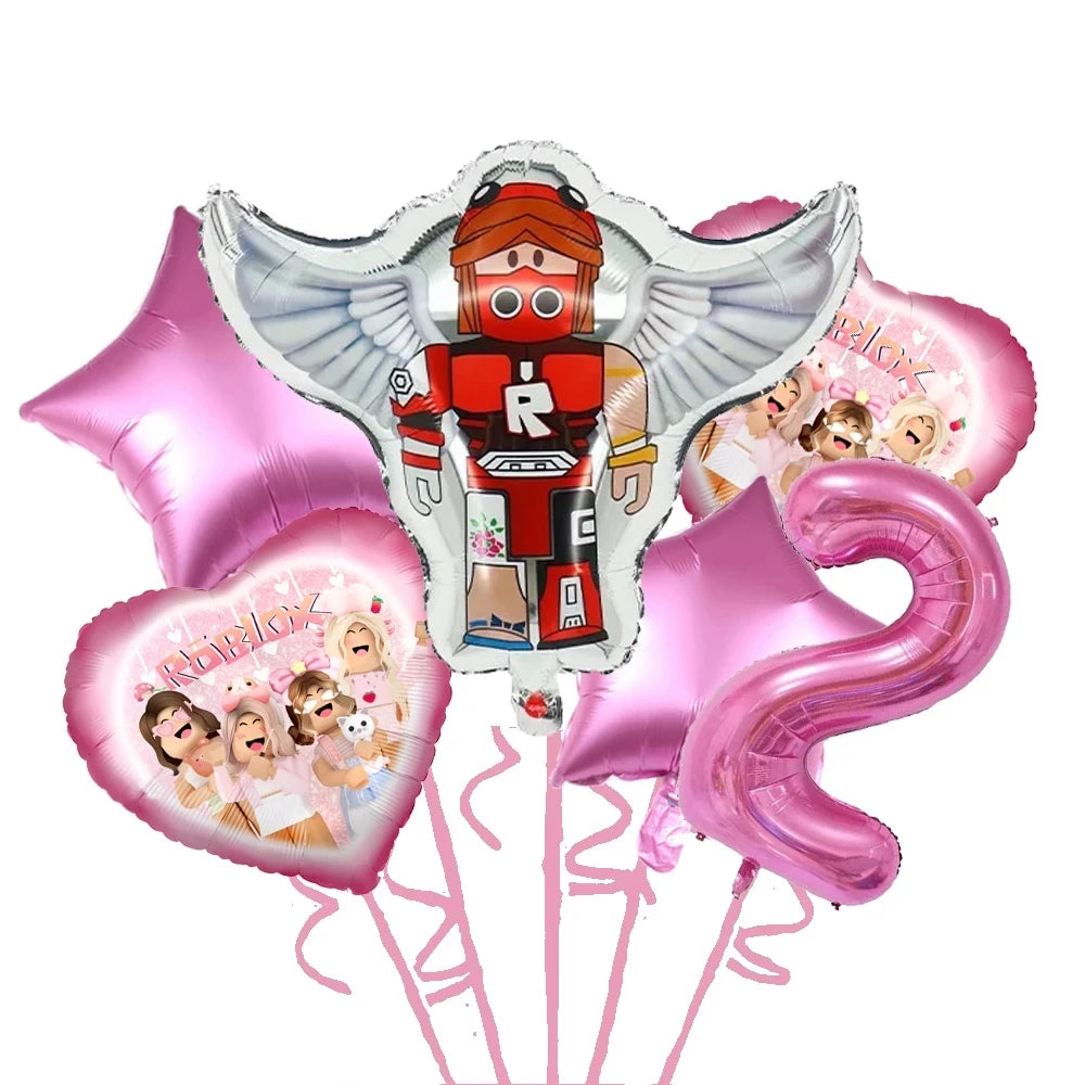 Roblox Birthday Children Decoration Pink Girl Balloons Tableware bag Paper Plate Cup Straw Party Supplies Robot Game Baby Shower