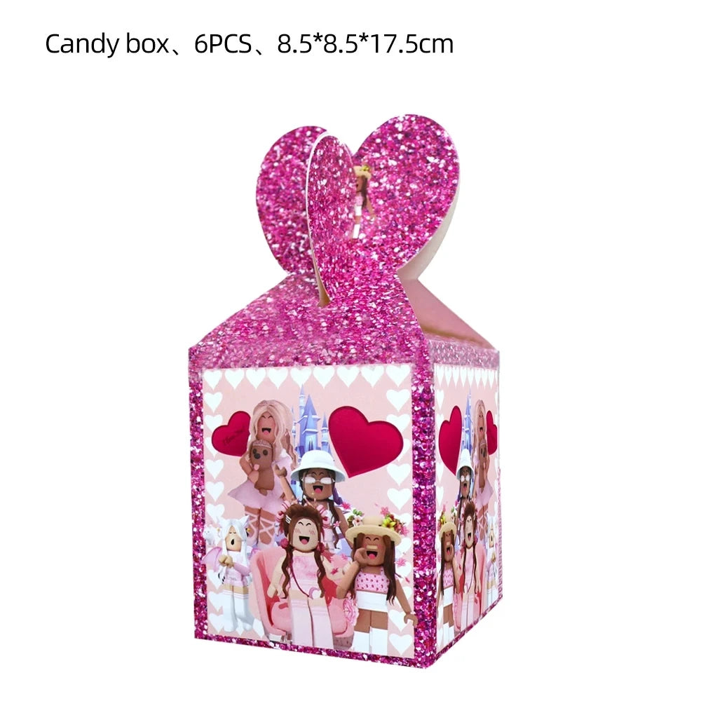 Roblox Birthday Children Decoration Pink Girl Balloons Tableware bag Paper Plate Cup Straw Party Supplies Robot Game Baby Shower