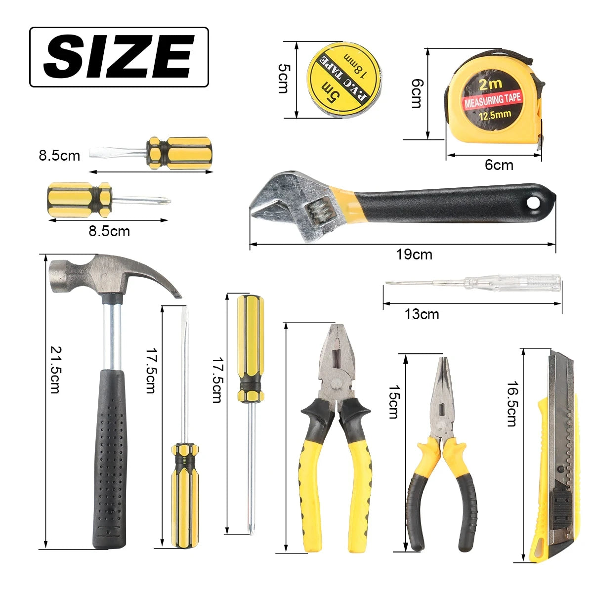 8/9/12/13Piece Tools Set General House hold Hand Tool Kit with Plastic Toolbox Storage Case Used to Car repair And home Repair