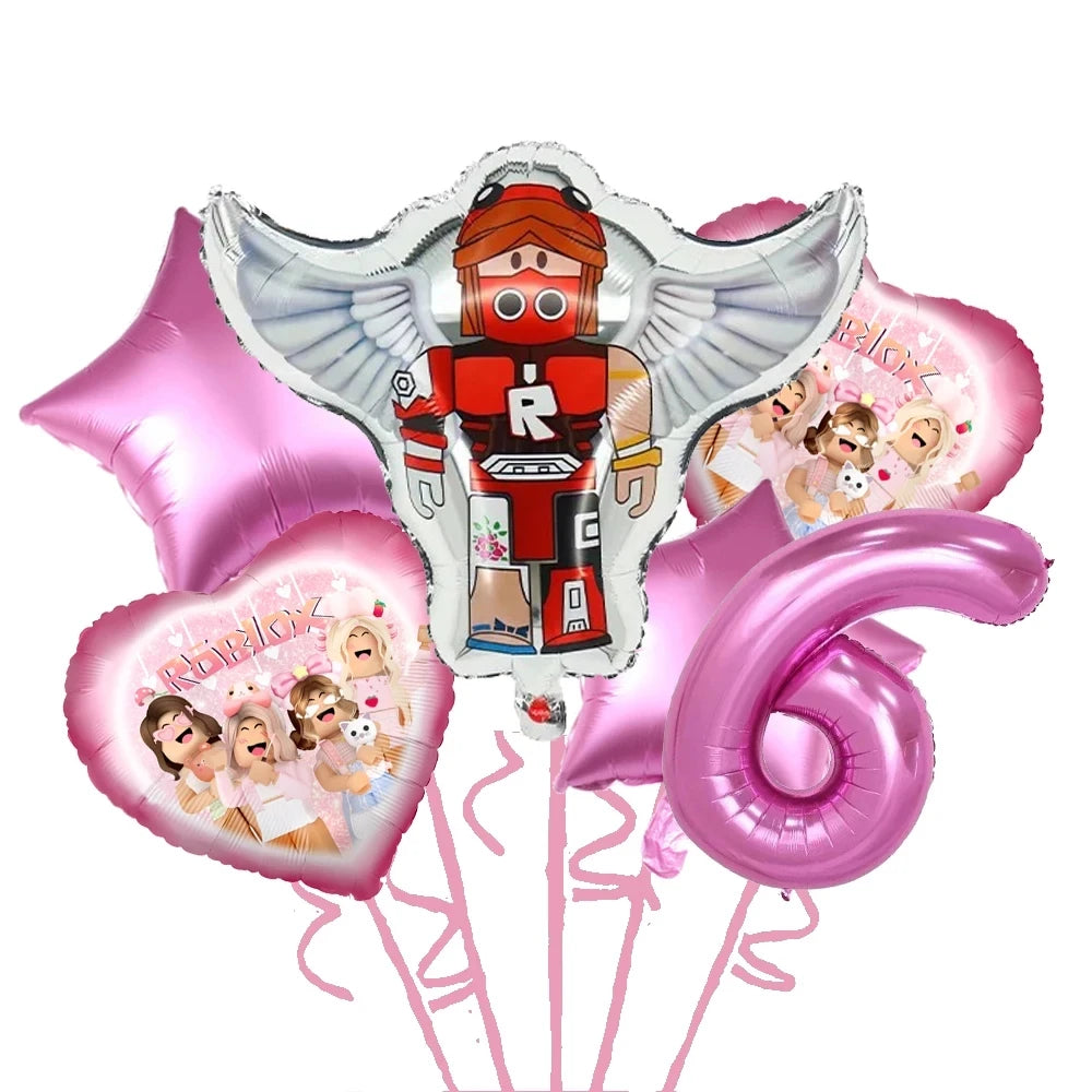 Roblox Birthday Children Decoration Pink Girl Balloons Tableware bag Paper Plate Cup Straw Party Supplies Robot Game Baby Shower