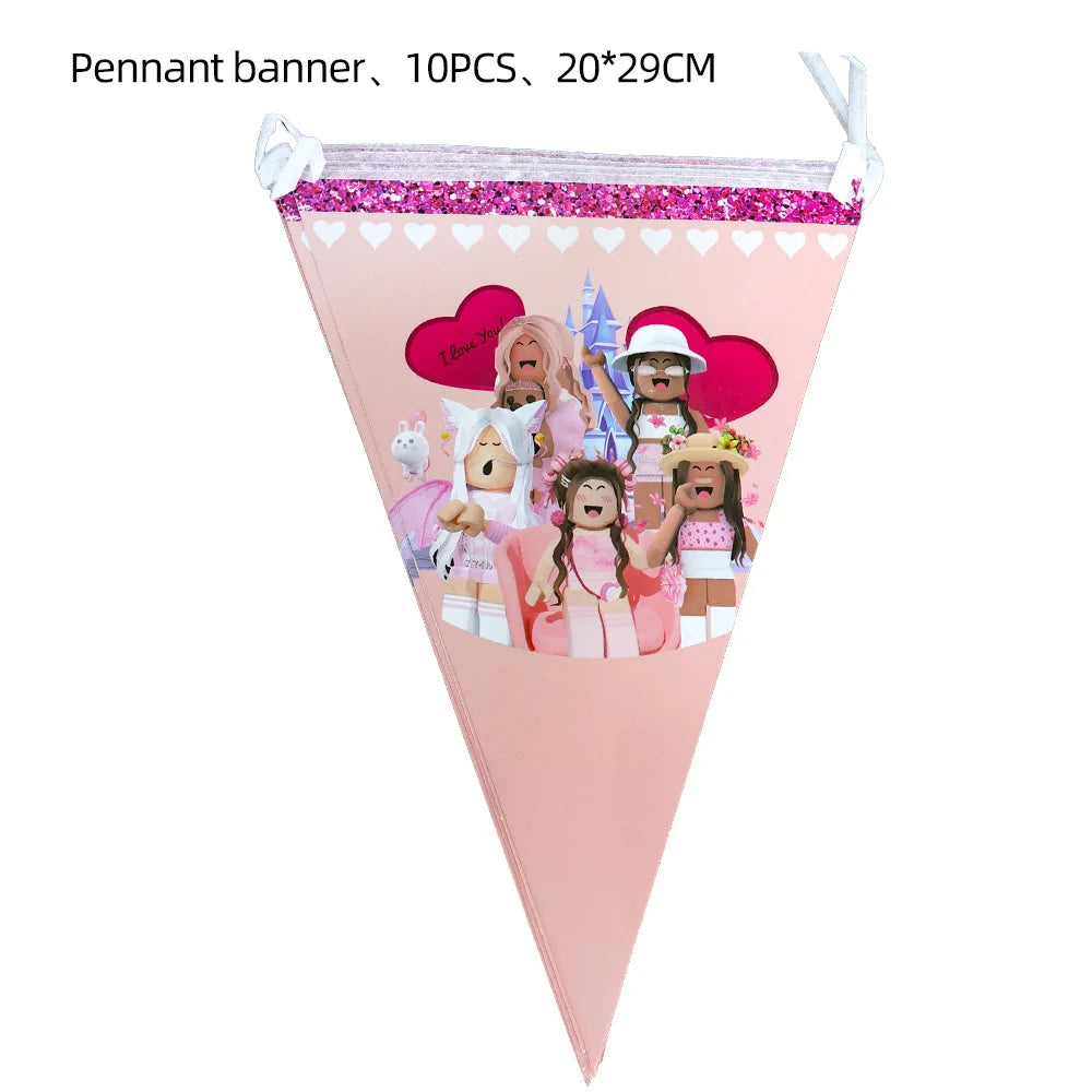 Roblox Birthday Children Decoration Pink Girl Balloons Tableware bag Paper Plate Cup Straw Party Supplies Robot Game Baby Shower