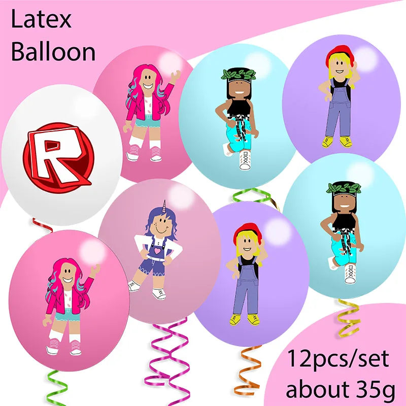 Pink Robloxed Themed Birthday Decoration Disposable Tableware Plates Cups Napkins Party Supplies Girl Baby Shower Decoration