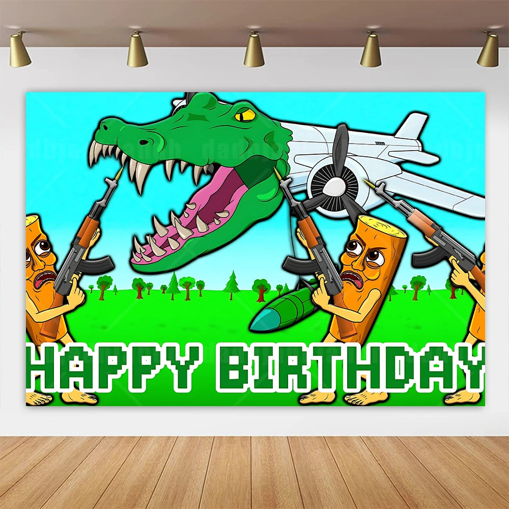 Cartoon Tung Tung Sahur Tralalo Theme Kids Birthday Party Decoration Game Brainrot Banner Background Balloon  Baby Supply Gift