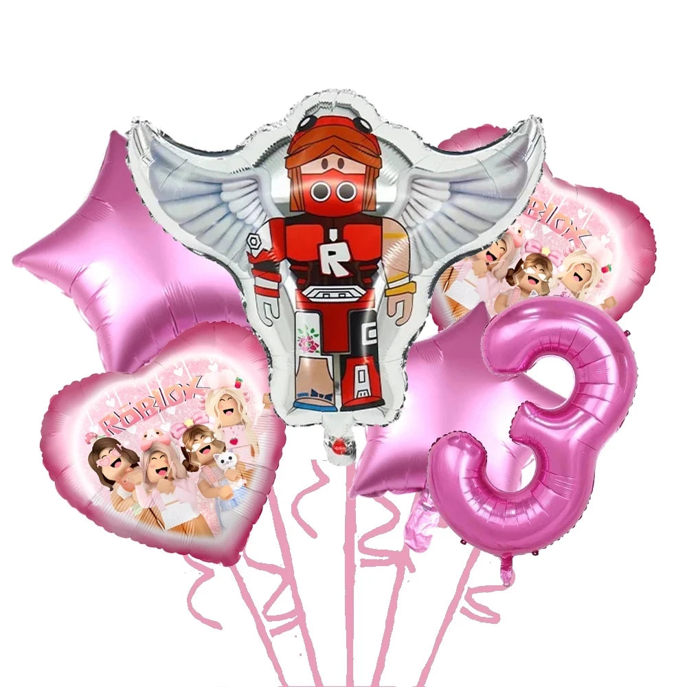 Roblox Birthday Children Decoration Pink Girl Balloons Tableware bag Paper Plate Cup Straw Party Supplies Robot Game Baby Shower