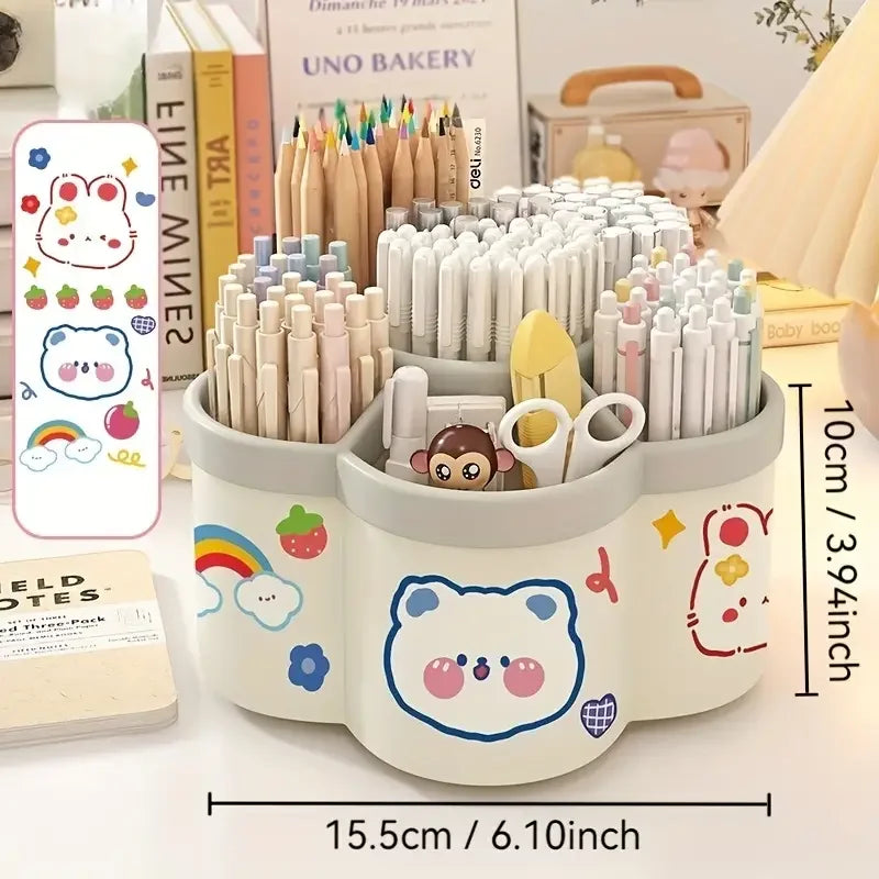 Large Capacity Desk Accessories 306 ° Rotation Cute Pen Holder Stationery Organizer Pencil Storage Office School Supplies
