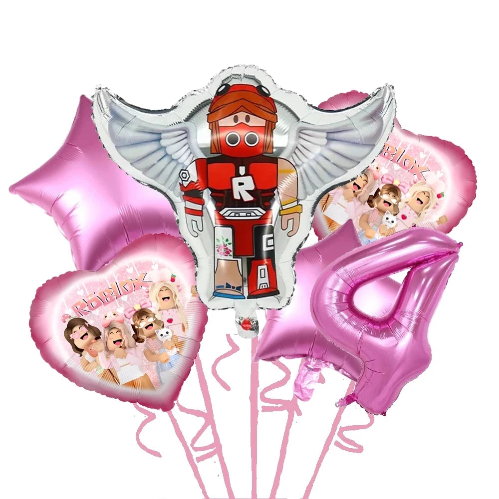 Roblox Birthday Children Decoration Pink Girl Balloons Tableware bag Paper Plate Cup Straw Party Supplies Robot Game Baby Shower