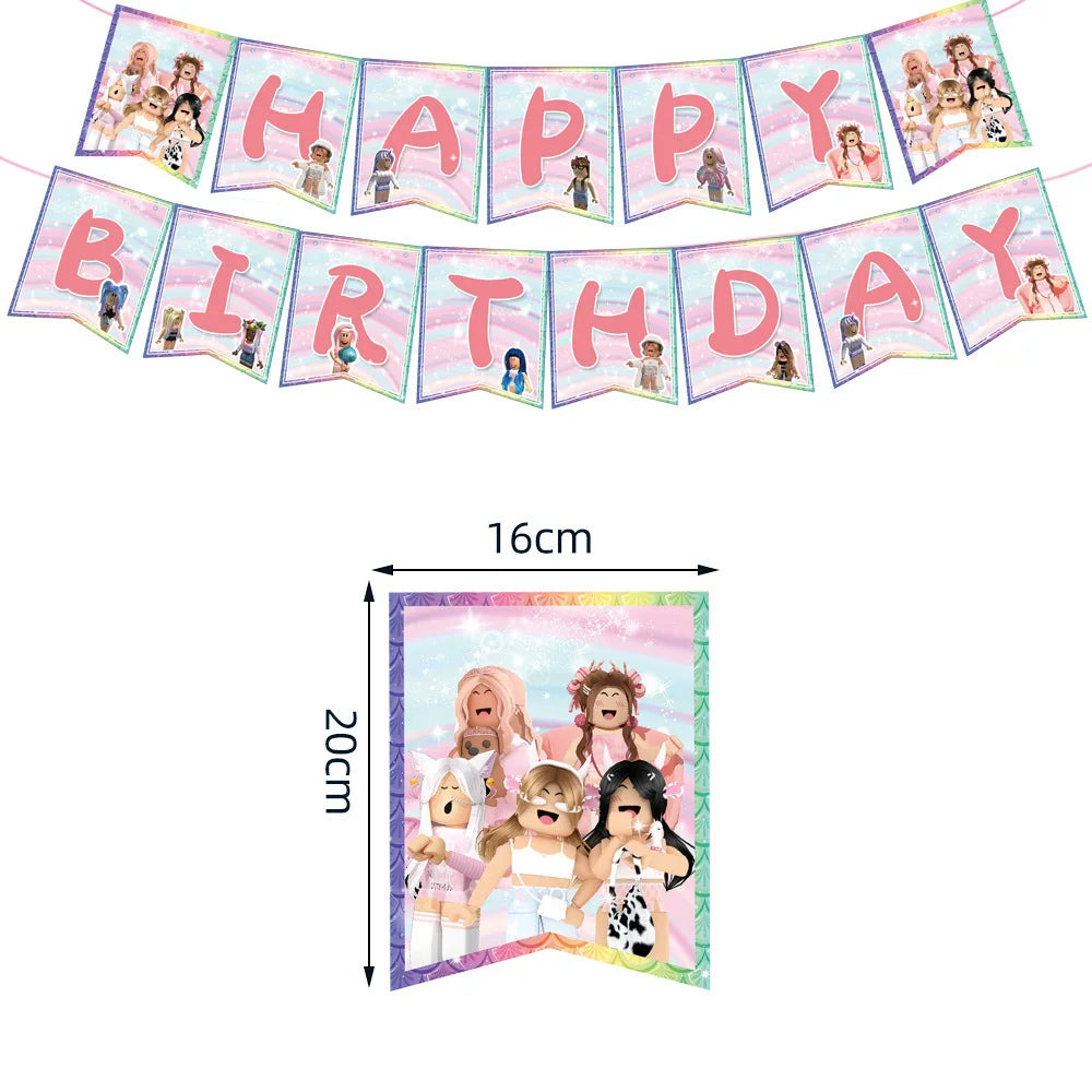 Roblox Birthday Children Decoration Pink Girl Balloons Tableware bag Paper Plate Cup Straw Party Supplies Robot Game Baby Shower