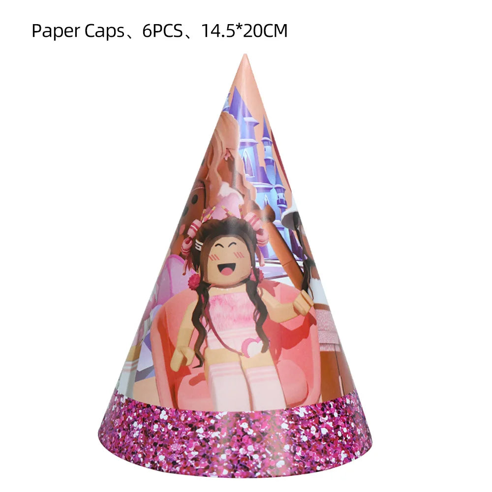 Roblox Birthday Children Decoration Pink Girl Balloons Tableware bag Paper Plate Cup Straw Party Supplies Robot Game Baby Shower