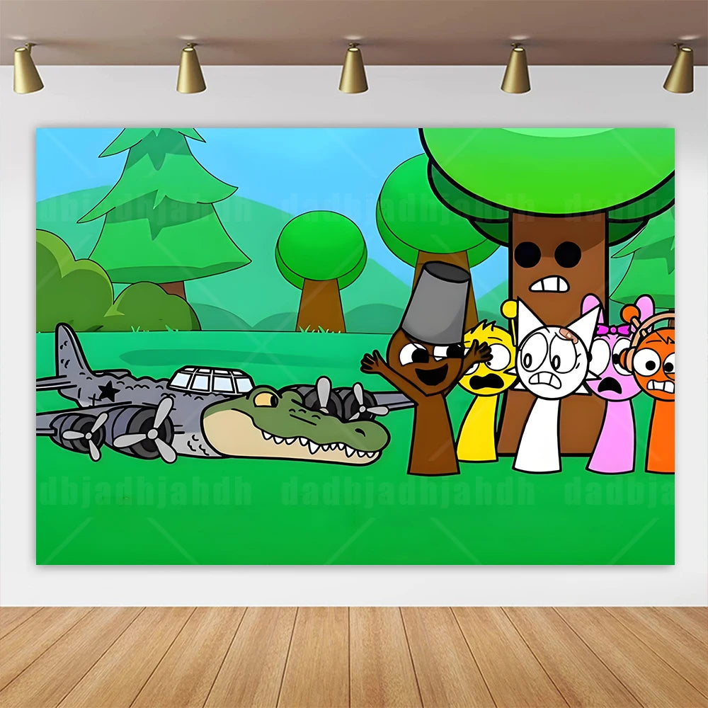Cartoon Tung Tung Sahur Tralalo Theme Kids Birthday Party Decoration Game Brainrot Banner Background Balloon  Baby Supply Gift