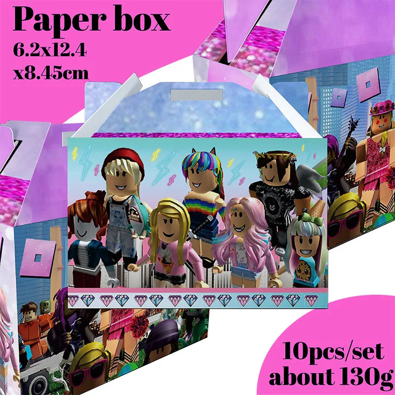 Pink Robloxed Themed Birthday Decoration Disposable Tableware Plates Cups Napkins Party Supplies Girl Baby Shower Decoration