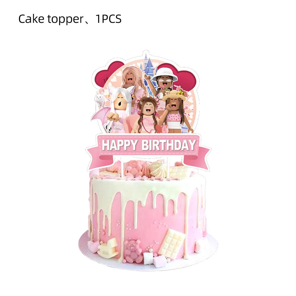 Roblox Birthday Children Decoration Pink Girl Balloons Tableware bag Paper Plate Cup Straw Party Supplies Robot Game Baby Shower