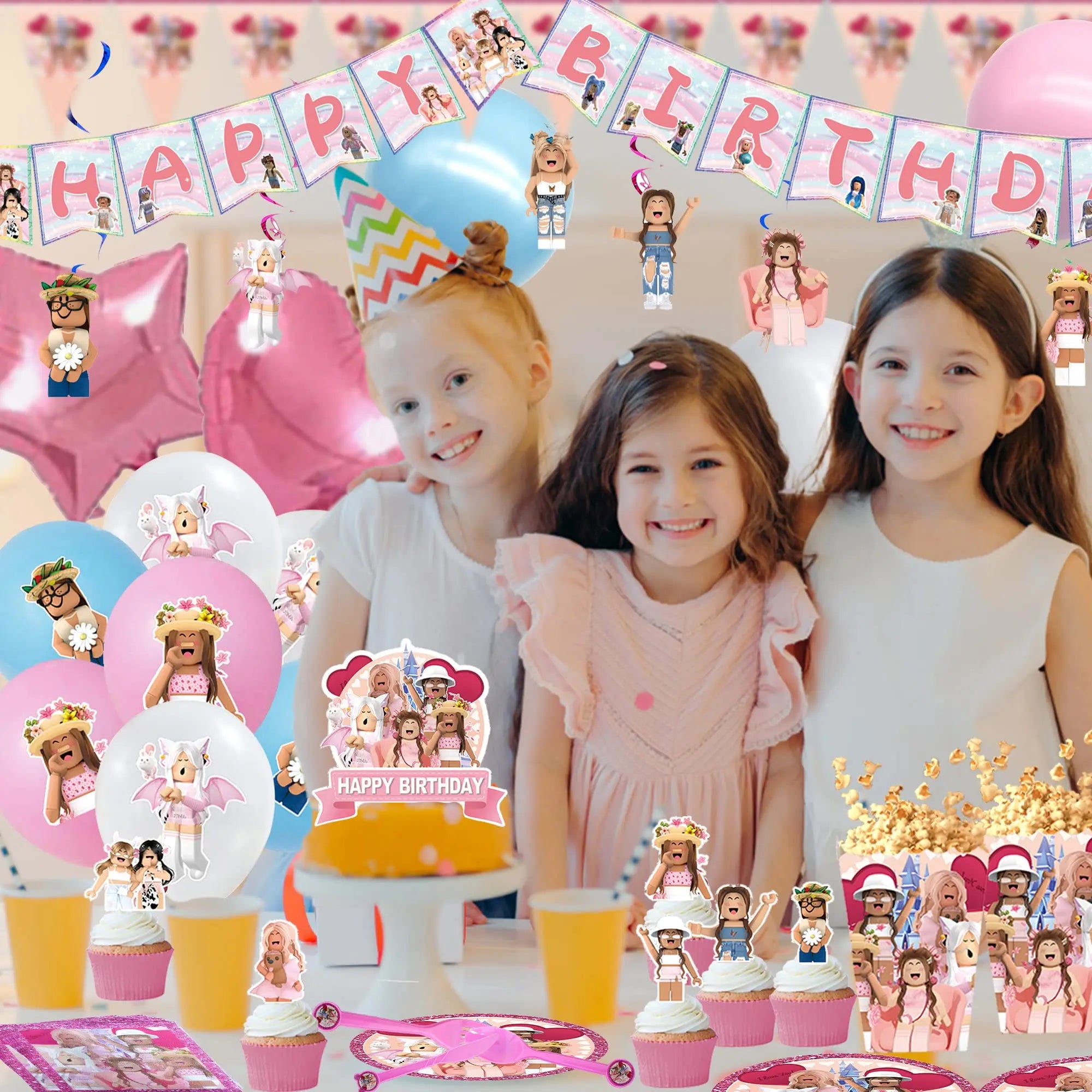 Roblox Birthday Children Decoration Pink Girl Balloons Tableware bag Paper Plate Cup Straw Party Supplies Robot Game Baby Shower