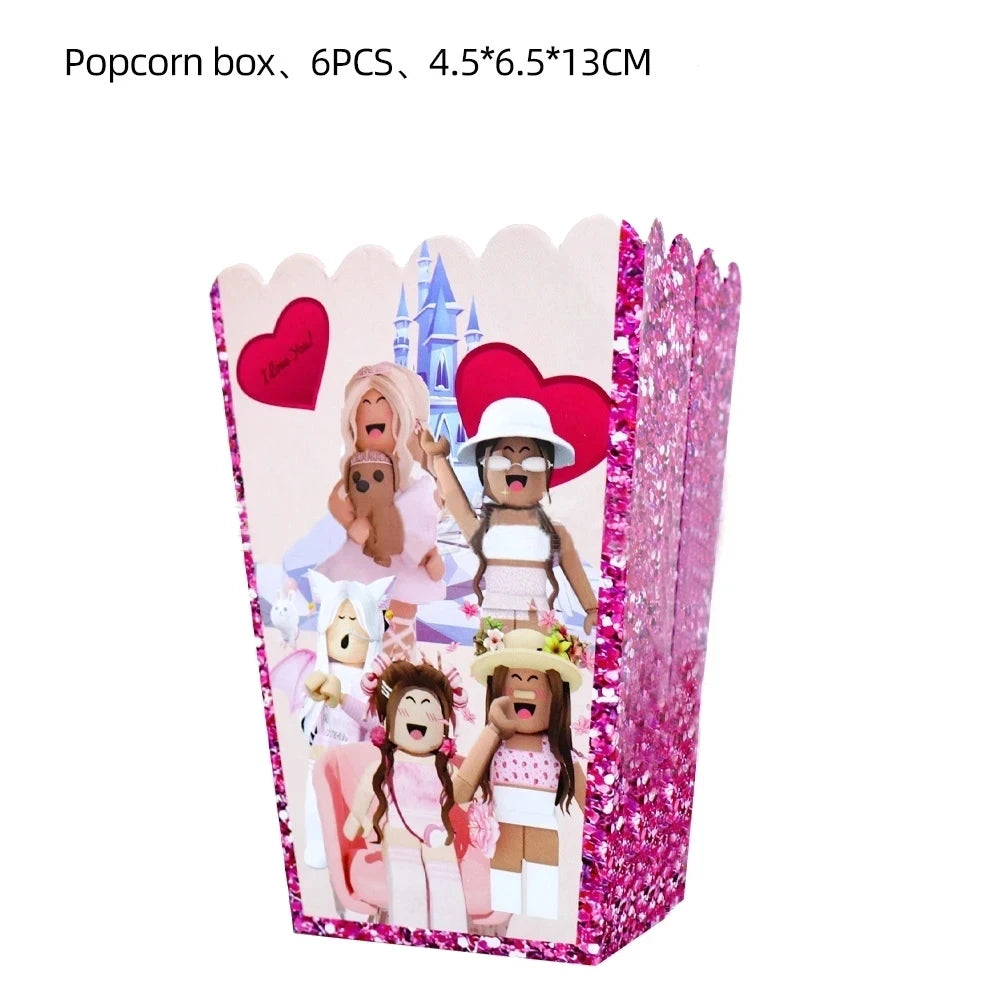 Roblox Birthday Children Decoration Pink Girl Balloons Tableware bag Paper Plate Cup Straw Party Supplies Robot Game Baby Shower