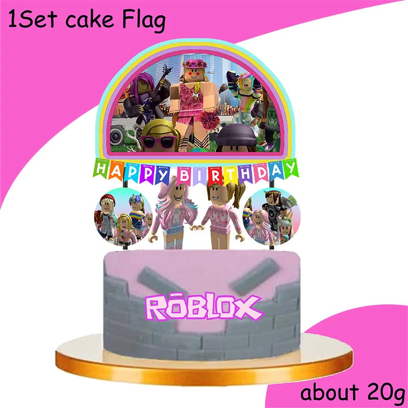 Pink Robloxed Themed Birthday Decoration Disposable Tableware Plates Cups Napkins Party Supplies Girl Baby Shower Decoration