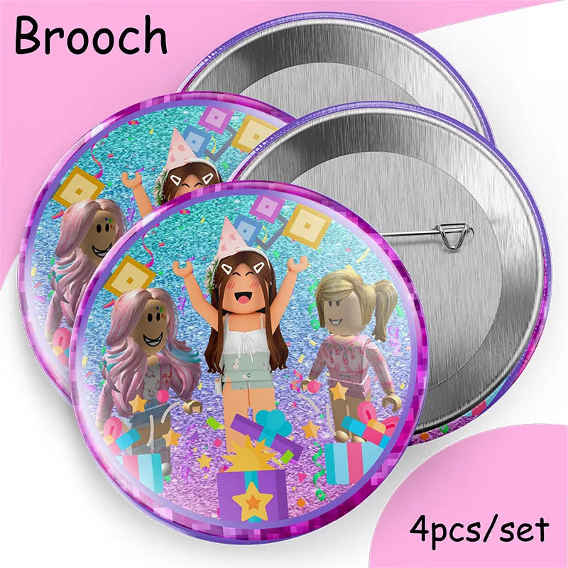 Pink Robloxed Themed Birthday Decoration Disposable Tableware Plates Cups Napkins Party Supplies Girl Baby Shower Decoration