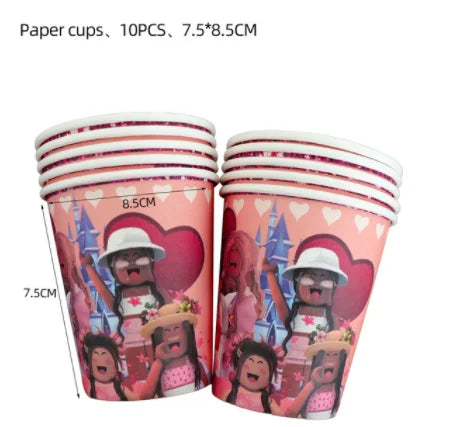 Roblox Birthday Children Decoration Pink Girl Balloons Tableware bag Paper Plate Cup Straw Party Supplies Robot Game Baby Shower