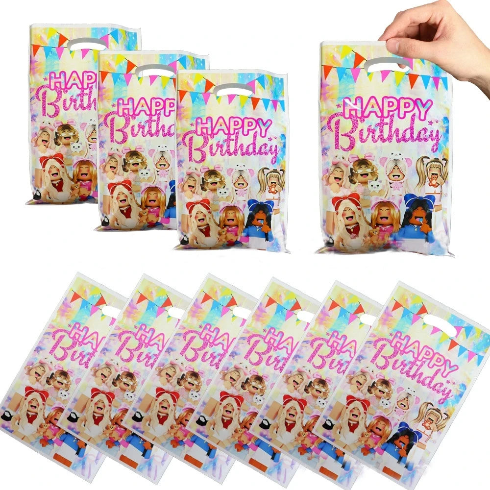 Roblox Birthday Children Decoration Pink Girl Balloons Tableware bag Paper Plate Cup Straw Party Supplies Robot Game Baby Shower
